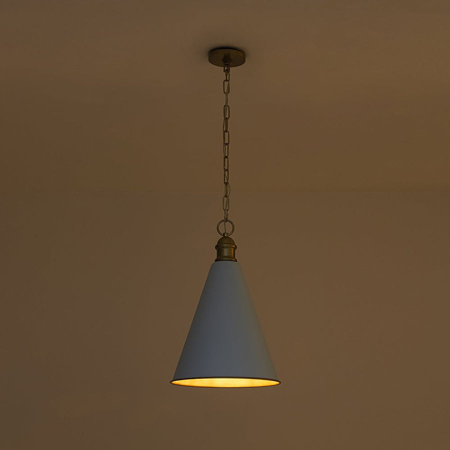 Farmhouze Light - Shaker Style Aged Brass Single Soft Blue Cone Pendant Light - Pendant - Blue + Brass - 