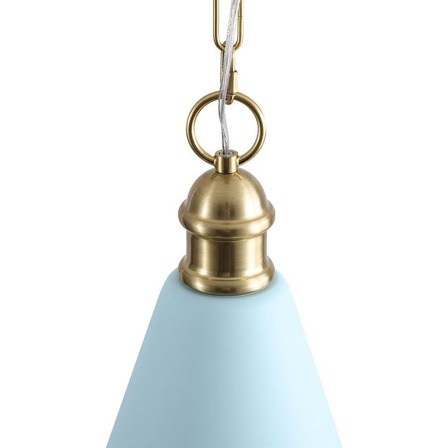 Farmhouze Light - Shaker Style Aged Brass Single Soft Blue Cone Pendant Light - Pendant - Blue + Brass - 