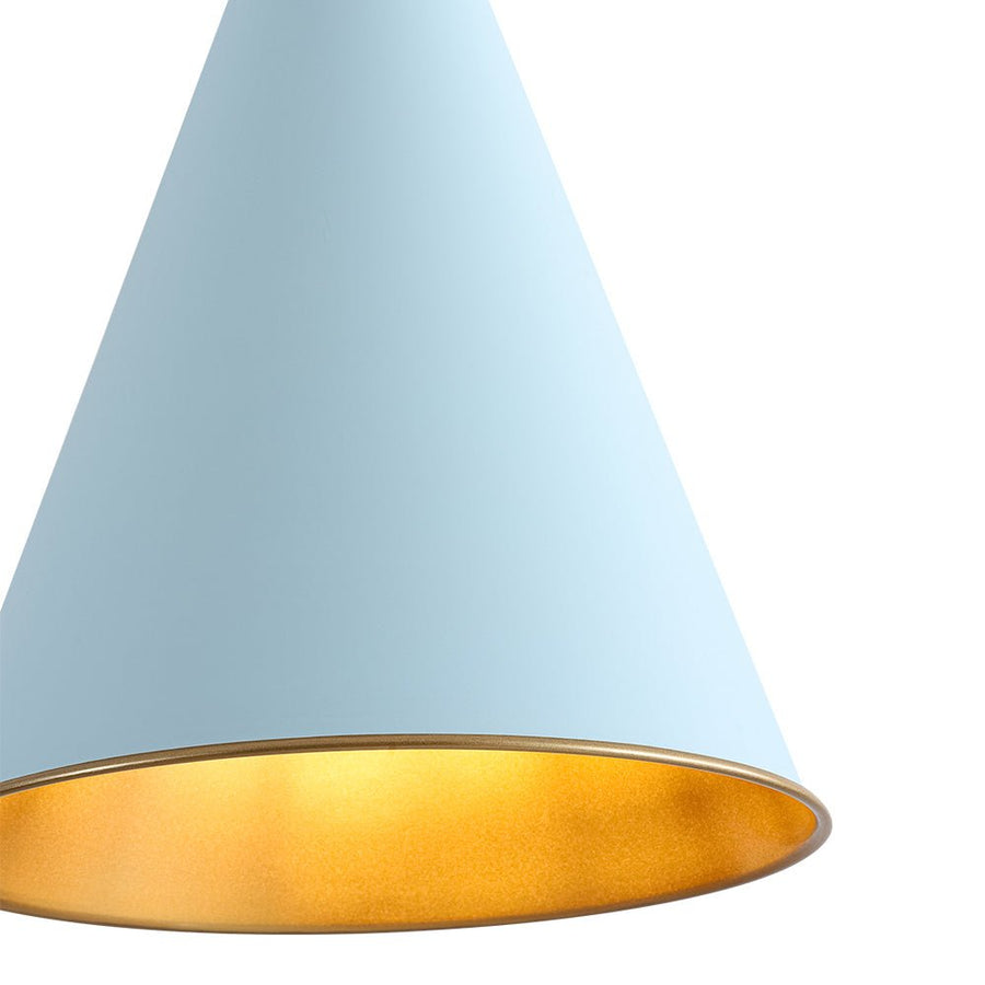 Farmhouze Light - Shaker Style Aged Brass Single Soft Blue Cone Pendant Light - Pendant - Blue + Brass - 
