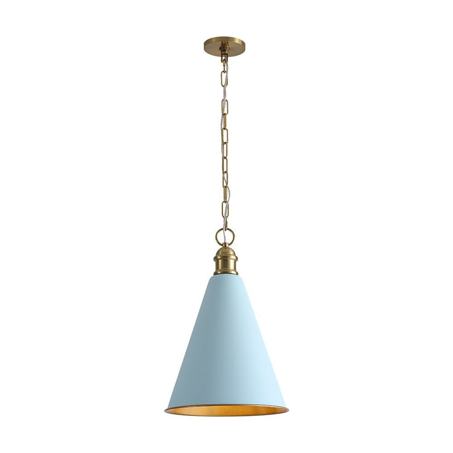 Farmhouze Light - Shaker Style Aged Brass Single Soft Blue Cone Pendant Light - Pendant - Blue + Brass - 