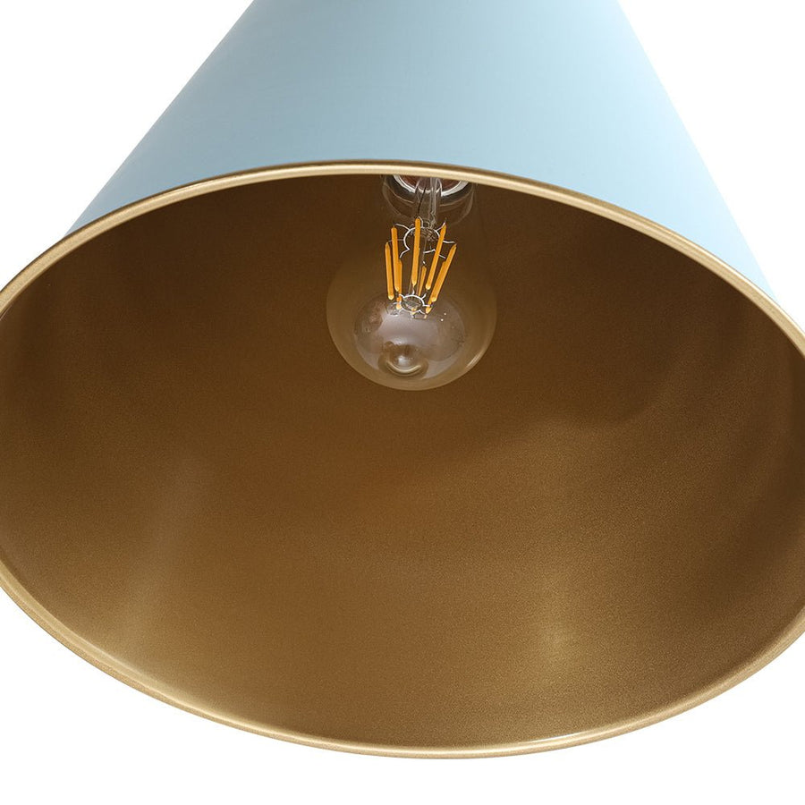 Farmhouze Light - Shaker Style Aged Brass Single Soft Blue Cone Pendant Light - Pendant - Blue + Brass - 