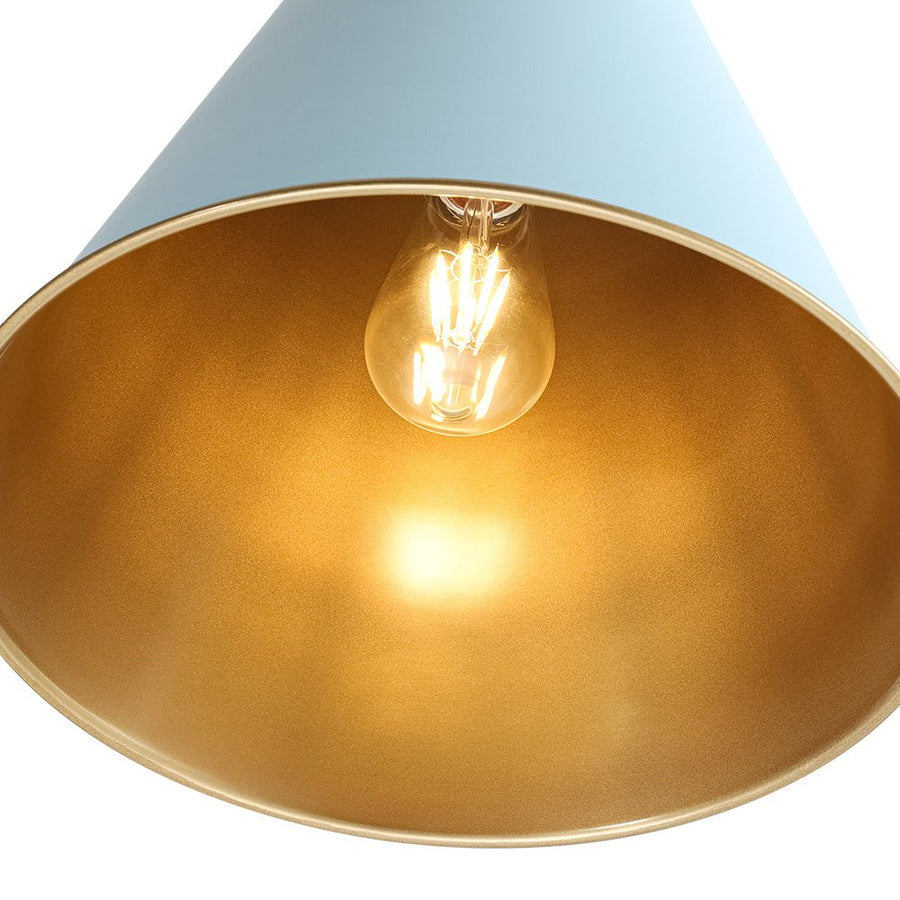 Farmhouze Light - Shaker Style Aged Brass Single Soft Blue Cone Pendant Light - Pendant - Blue + Brass - 