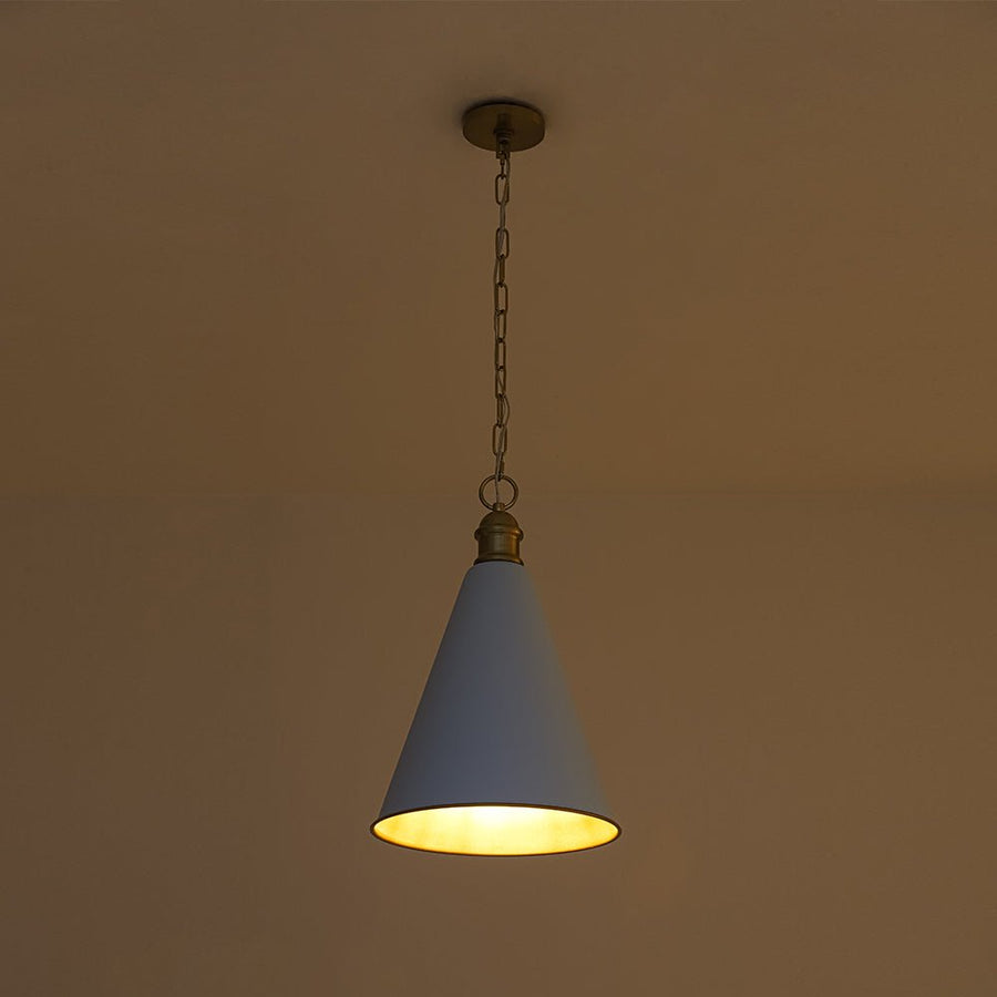 Farmhouze Light - Shaker Style Aged Brass Single Soft Blue Cone Pendant Light - Pendant - Blue + Brass - 