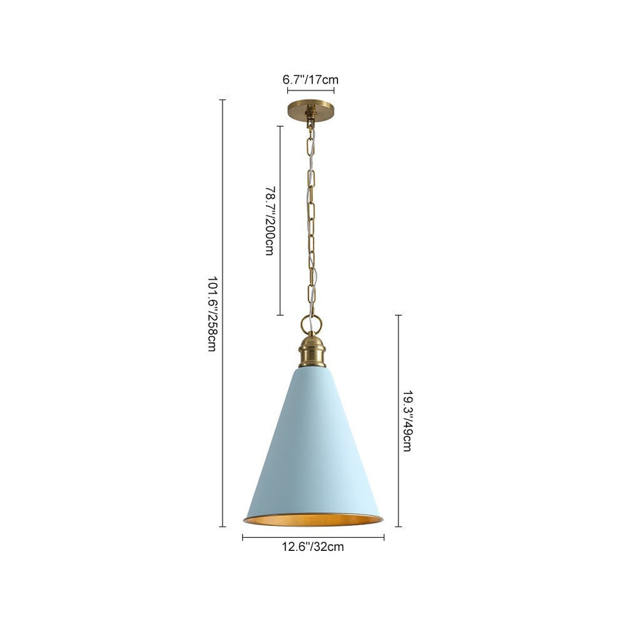 Farmhouze Light - Shaker Style Aged Brass Single Soft Blue Cone Pendant Light - Pendant - Blue + Brass - 