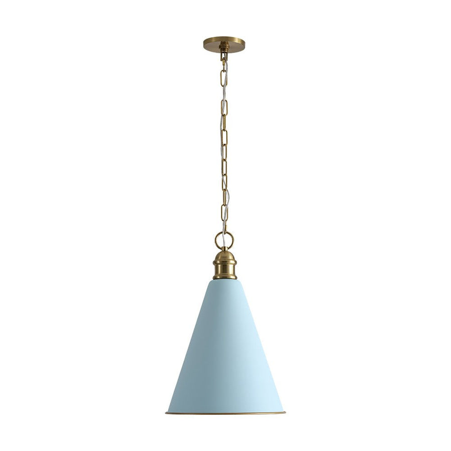 Farmhouze Light - Shaker Style Aged Brass Single Soft Blue Cone Pendant Light - Pendant - Blue + Brass - 