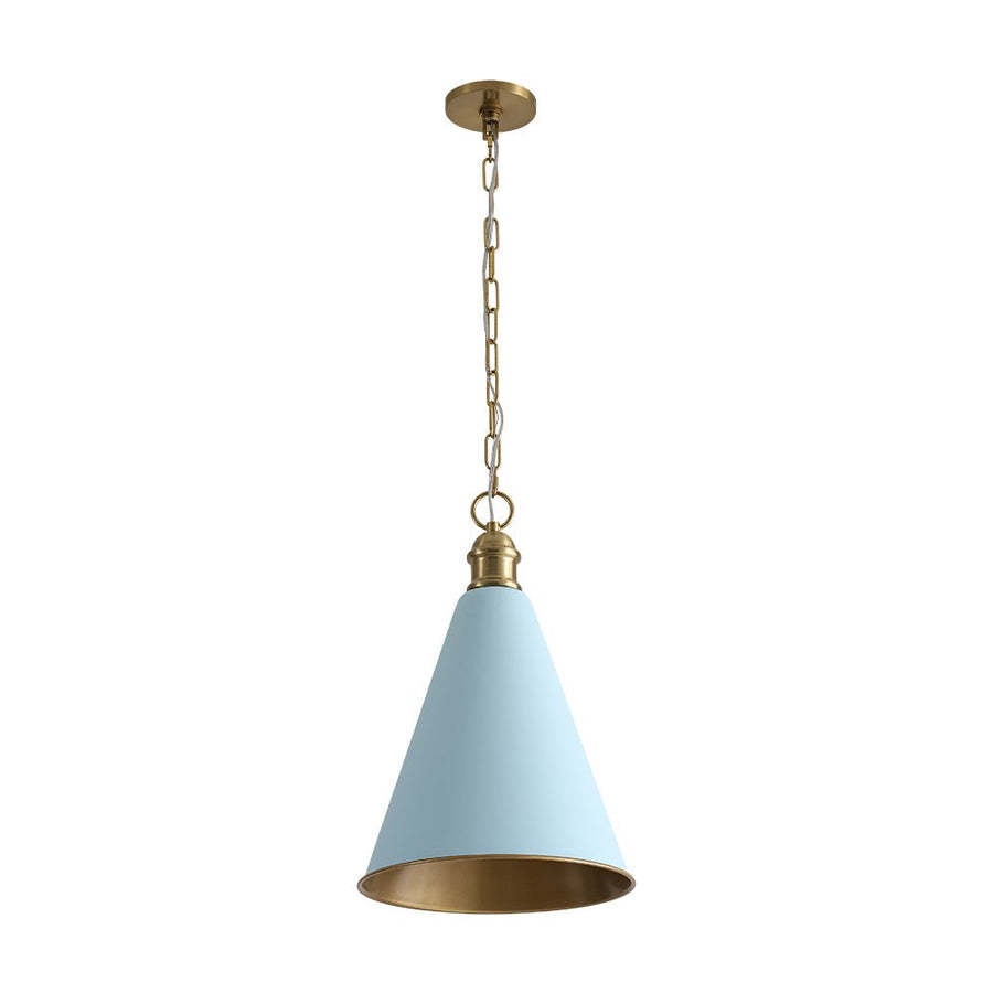 Farmhouze Light - Shaker Style Aged Brass Single Soft Blue Cone Pendant Light - Pendant - Blue + Brass - 