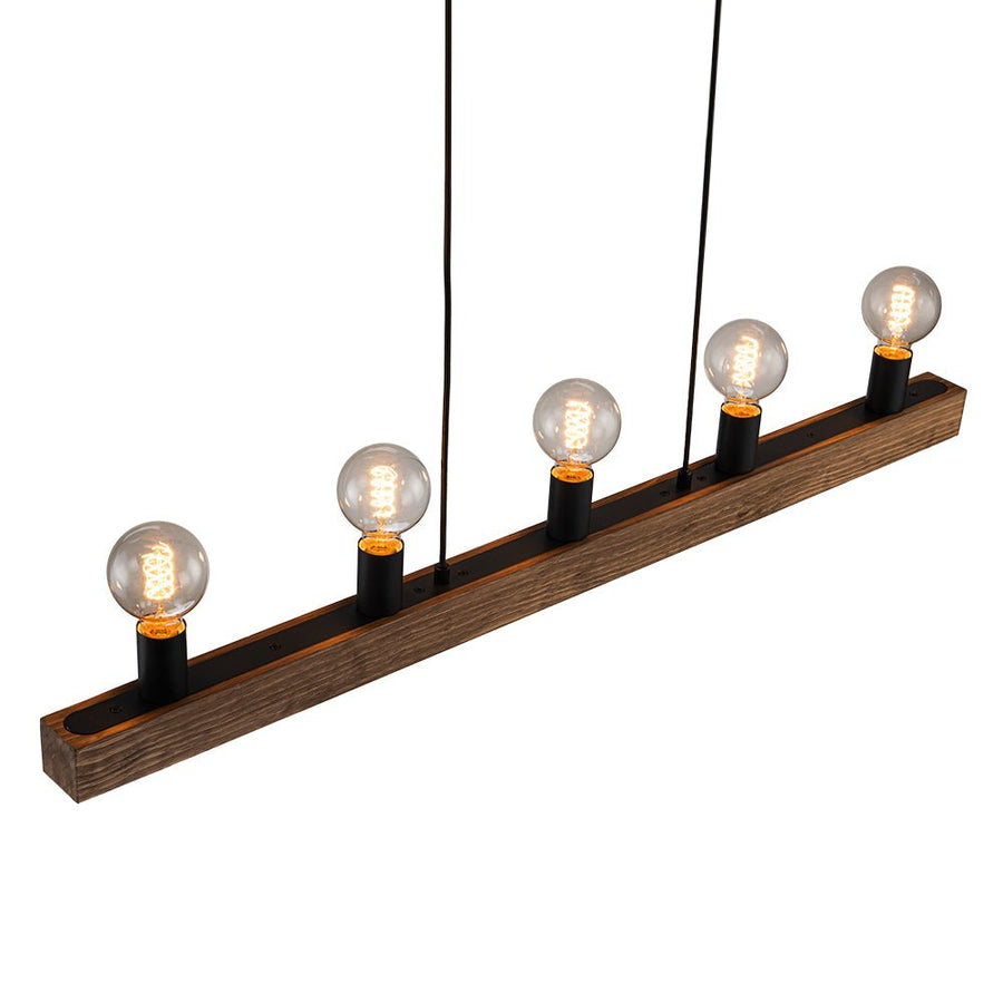 Farmhouze Light-Simple Wide Linear Wood Kitchen Island Pendant-Chandelier-5 Bulbs-