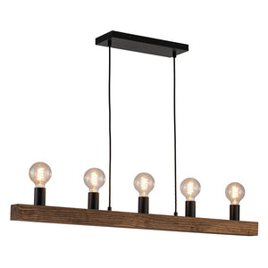 Farmhouze Light-Simple Wide Linear Wood Kitchen Island Pendant-Chandelier-5 Bulbs-