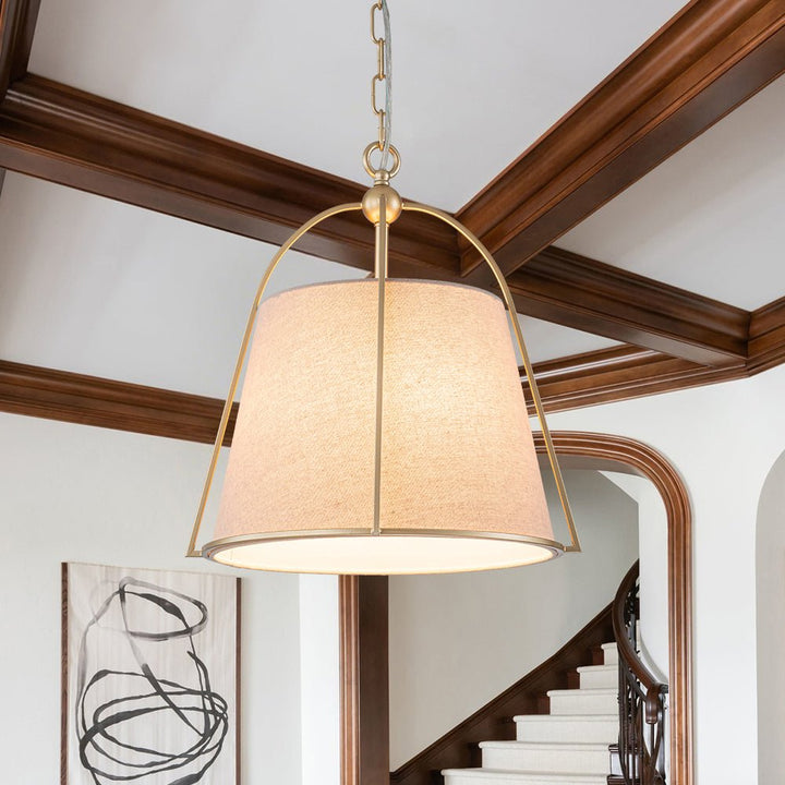Farmhouze Light - Spanish Farmhouse 1 - Light Drum Beige Linen Lantern Pendant - Chandelier - 14.6 in - 