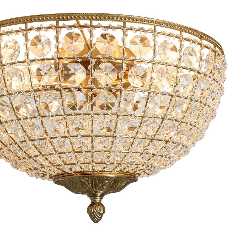 Farmhouze Light - Spanish Luxury Brass Crystal Dome Flush Mount Ceiling Light - Ceiling Light - 15 in - 