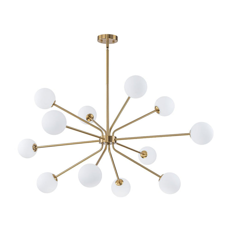 Farmhouze Light - Statement 12 - Light Frosted Glass Globe Sputnik Sunburst Chandelier - Chandelier - Brass - 