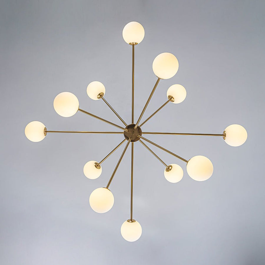 Farmhouze Light - Statement 12 - Light Frosted Glass Globe Sputnik Sunburst Chandelier - Chandelier - Brass - 