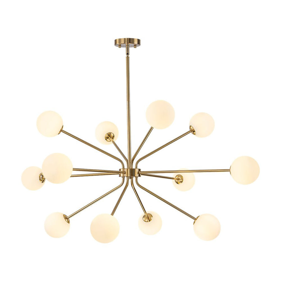 Farmhouze Light - Statement 12 - Light Frosted Glass Globe Sputnik Sunburst Chandelier - Chandelier - Brass - 