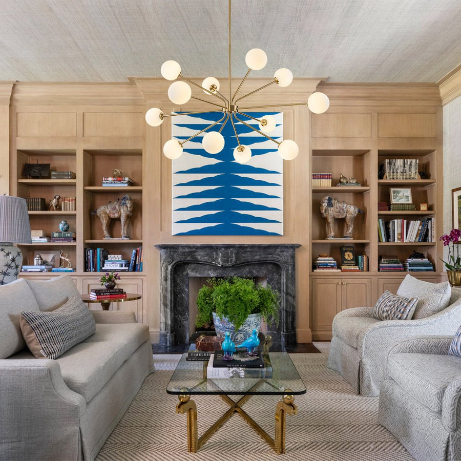 Farmhouze Light - Statement 12 - Light Frosted Glass Globe Sputnik Sunburst Chandelier - Chandelier - Brass - 