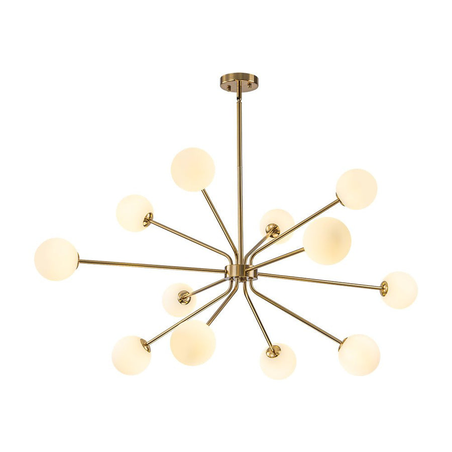 Farmhouze Light - Statement 12 - Light Frosted Glass Globe Sputnik Sunburst Chandelier - Chandelier - Brass - 