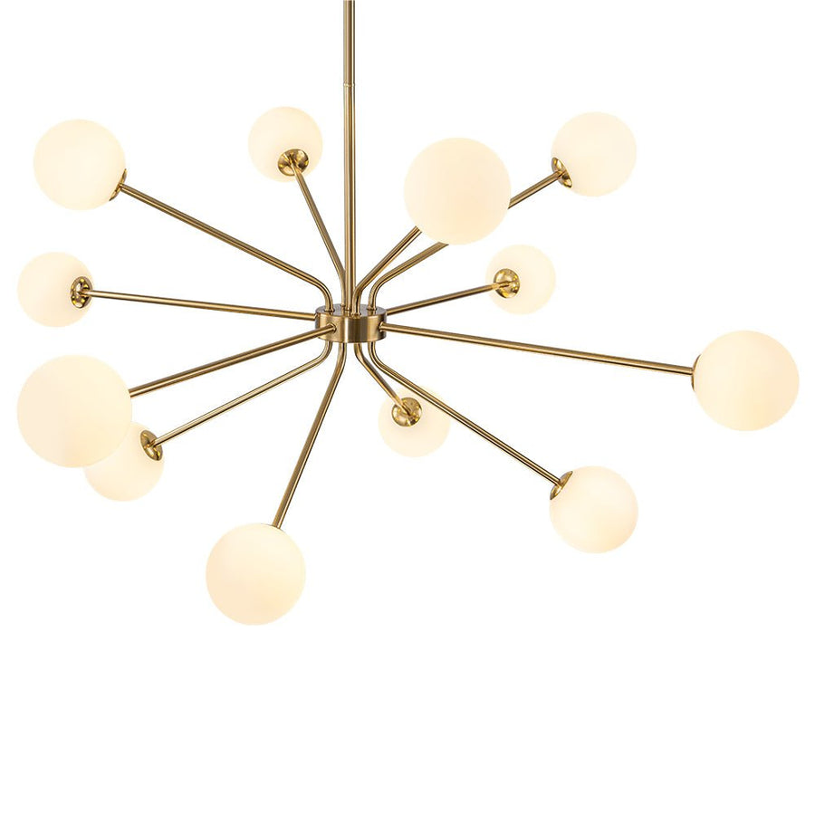 Farmhouze Light - Statement 12 - Light Frosted Glass Globe Sputnik Sunburst Chandelier - Chandelier - Brass - 