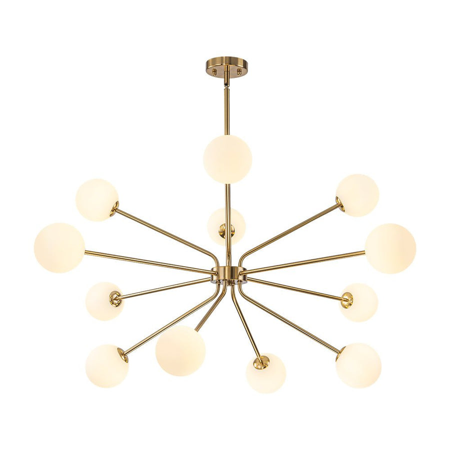 Farmhouze Light - Statement 12 - Light Frosted Glass Globe Sputnik Sunburst Chandelier - Chandelier - Brass - 