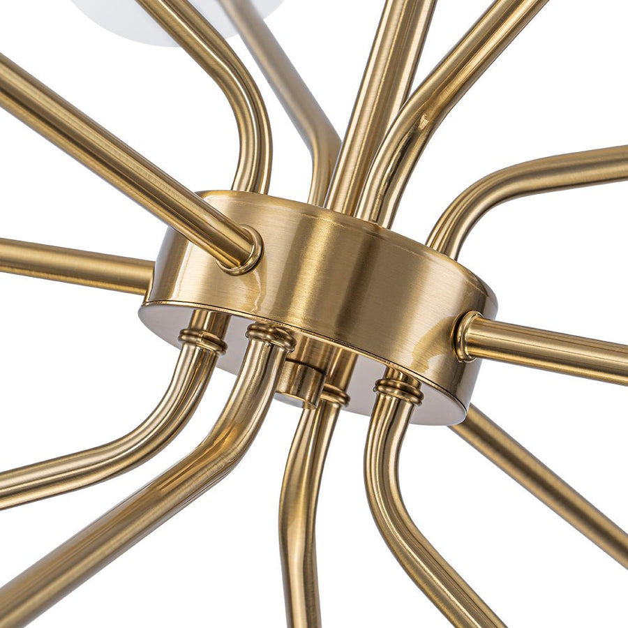 Farmhouze Light - Statement 12 - Light Frosted Glass Globe Sputnik Sunburst Chandelier - Chandelier - Brass - 