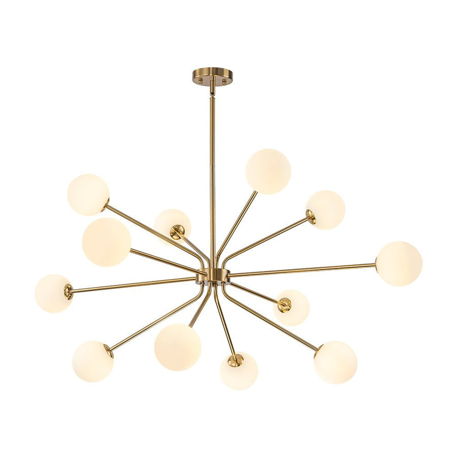 Farmhouze Light - Statement 12 - Light Frosted Glass Globe Sputnik Sunburst Chandelier - Chandelier - Brass - 