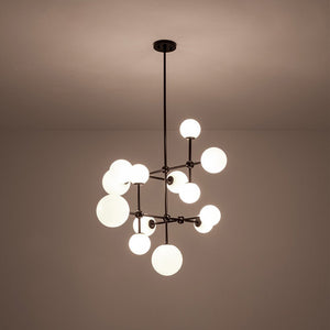Farmhouze Light - Statement Celestial Milky Glass Globe Tiered Sputnik Chandelier - Ceiling Light - Black - 