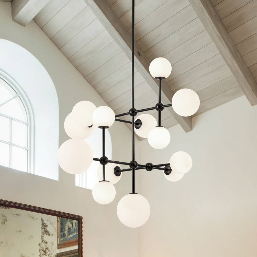 Farmhouze Light - Statement Celestial Milky Glass Globe Tiered Sputnik Chandelier - Ceiling Light - Black - 
