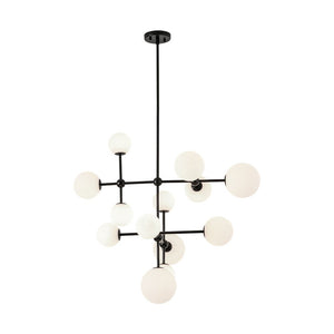 Farmhouze Light - Statement Celestial Milky Glass Globe Tiered Sputnik Chandelier - Ceiling Light - Black - 