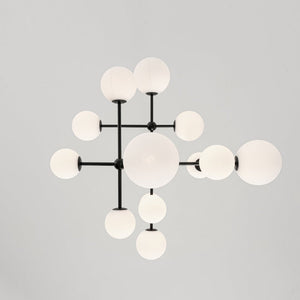 Farmhouze Light - Statement Celestial Milky Glass Globe Tiered Sputnik Chandelier - Ceiling Light - Black - 