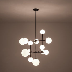 Farmhouze Light - Statement Celestial Milky Glass Globe Tiered Sputnik Chandelier - Ceiling Light - Black - 