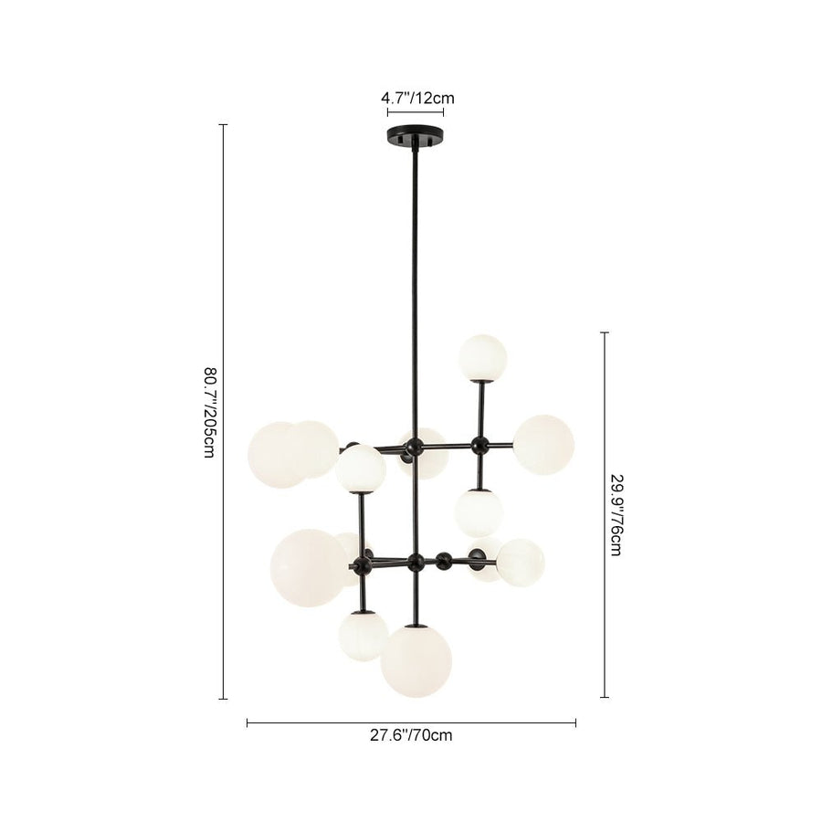 Farmhouze Light - Statement Celestial Milky Glass Globe Tiered Sputnik Chandelier - Ceiling Light - Black - 