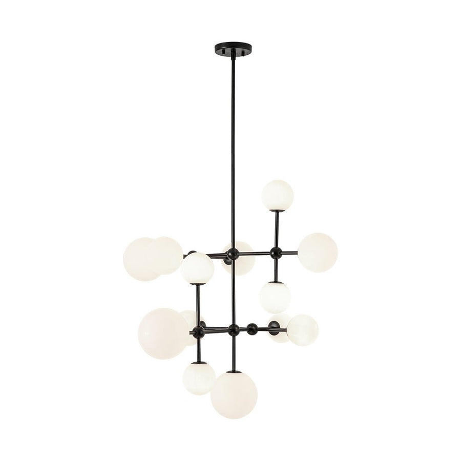 Farmhouze Light - Statement Celestial Milky Glass Globe Tiered Sputnik Chandelier - Ceiling Light - Black - 