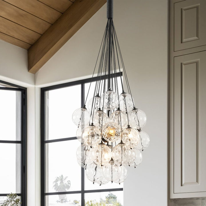 Farmhouze Light - Statement Cluster Bubble Hammered Glass Globe Chandelier - Chandelier - 5 Bulbs - 
