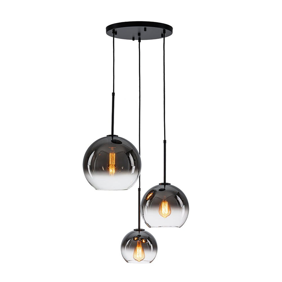 Farmhouze Light - Stylish 3 - Light Gradient Glass Globe Pendant Light - Chandelier - Chrome Tone - 