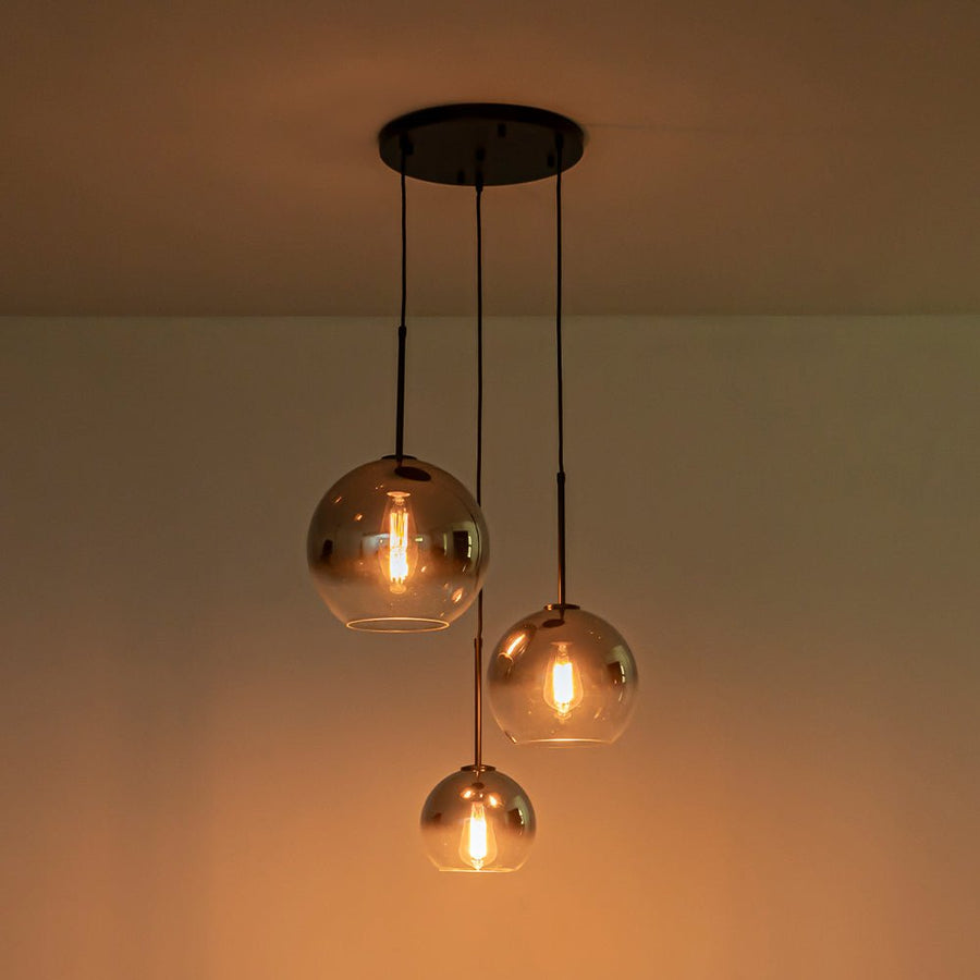 Farmhouze Light - Stylish 3 - Light Gradient Glass Globe Pendant Light - Chandelier - Chrome Tone - 