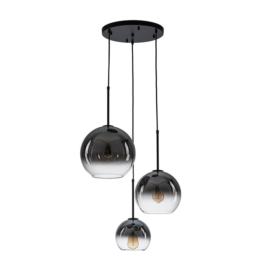 Farmhouze Light - Stylish 3 - Light Gradient Glass Globe Pendant Light - Chandelier - Chrome Tone - 