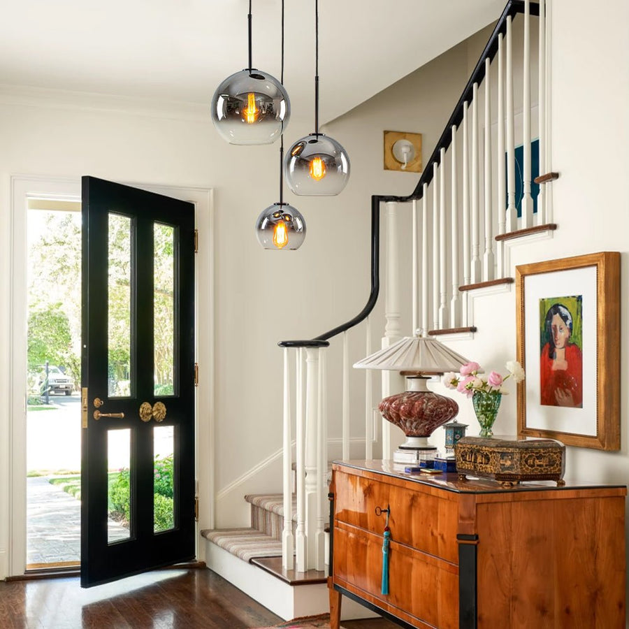 Farmhouze Light - Stylish 3 - Light Gradient Glass Globe Pendant Light - Chandelier - Chrome Tone - 