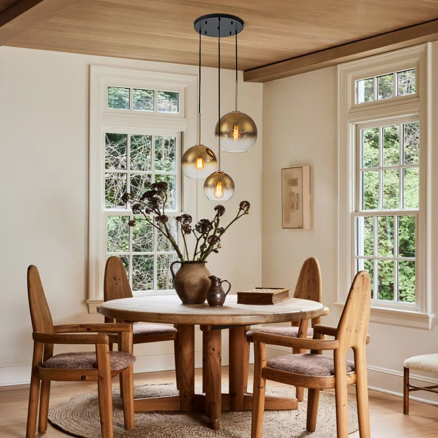 Farmhouze Light - Stylish 3 - Light Gradient Glass Globe Pendant Light - Chandelier - Gold Tone - 