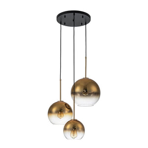 Farmhouze Light - Stylish 3 - Light Gradient Glass Globe Pendant Light - Chandelier - Gold Tone - 