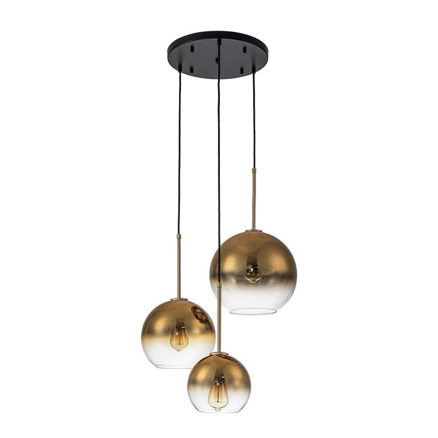 Farmhouze Light - Stylish 3 - Light Gradient Glass Globe Pendant Light - Chandelier - Gold Tone - 