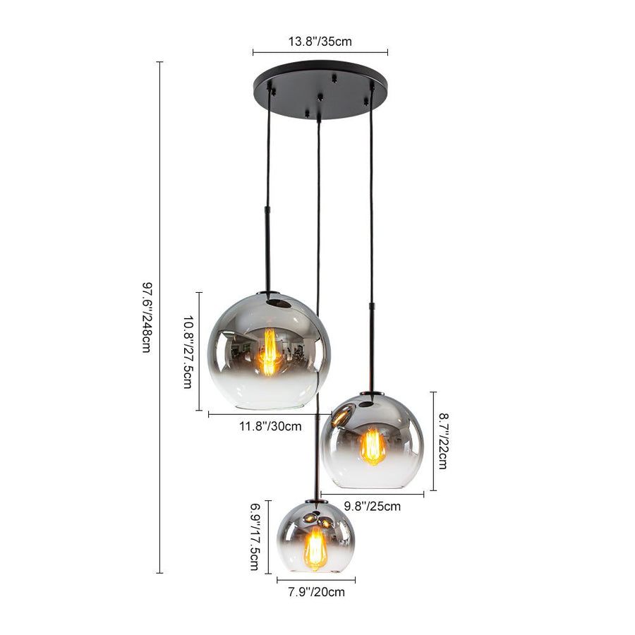 Farmhouze Light - Stylish 3 - Light Gradient Glass Globe Pendant Light - Chandelier - Gold Tone - 
