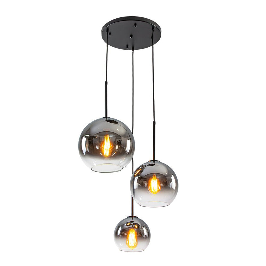 Farmhouze Light - Stylish 3 - Light Gradient Glass Globe Pendant Light - Chandelier - Gold Tone - 