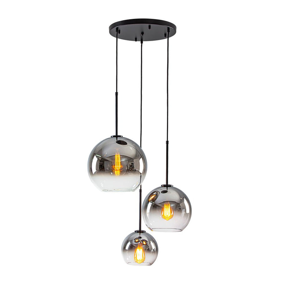Farmhouze Light - Stylish 3 - Light Gradient Glass Globe Pendant Light - Chandelier - Gold Tone - 