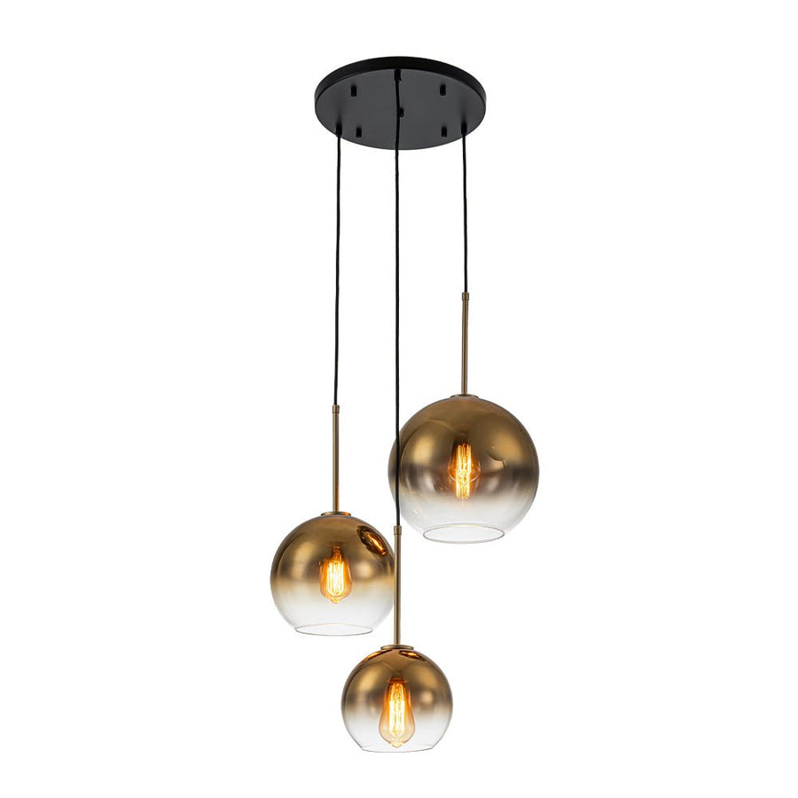 Farmhouze Light - Stylish 3 - Light Gradient Glass Globe Pendant Light - Chandelier - Gold Tone - 