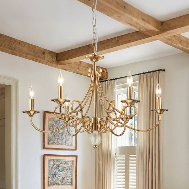Farmhouze Light - Traditional Luxury Brass 6 - Light Candle Chandelier - Chandelier - Brass - 