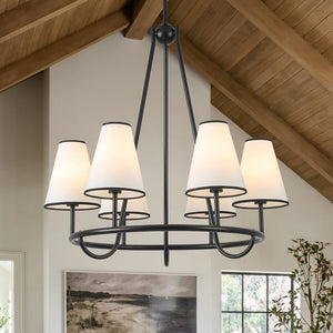 Farmhouze Light - Vintage 6 - Light White Fabric Shade Round Ring Chandelier - Chandelier - 25.6 in - 
