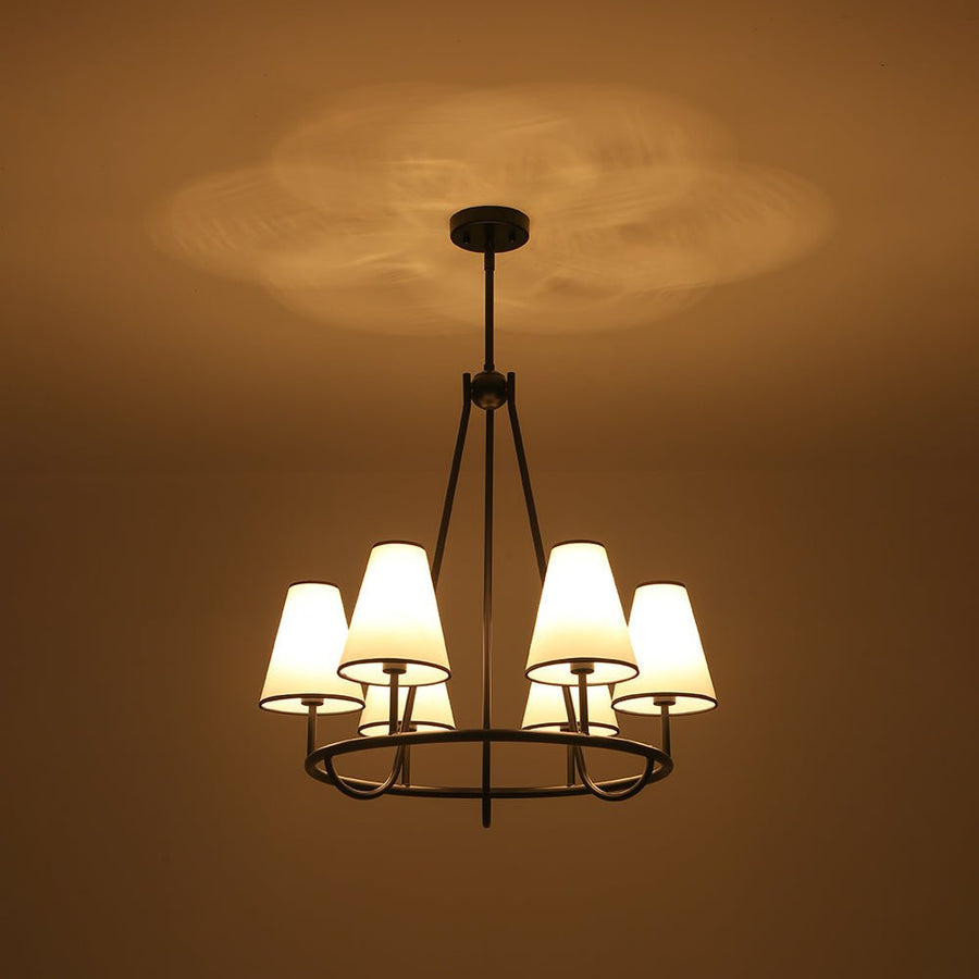 Farmhouze Light - Vintage 6 - Light White Fabric Shade Round Ring Chandelier - Chandelier - 25.6 in - 