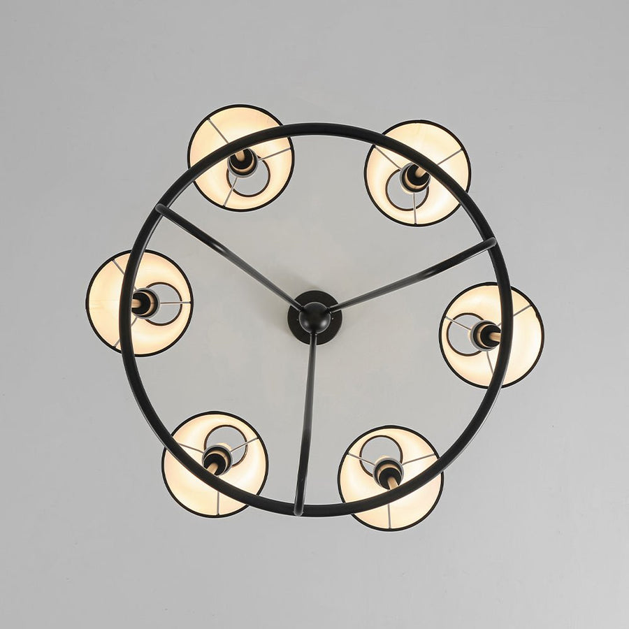 Farmhouze Light - Vintage 6 - Light White Fabric Shade Round Ring Chandelier - Chandelier - 25.6 in - 