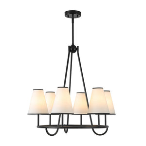 Farmhouze Light - Vintage 6 - Light White Fabric Shade Round Ring Chandelier - Chandelier - 25.6 in - 