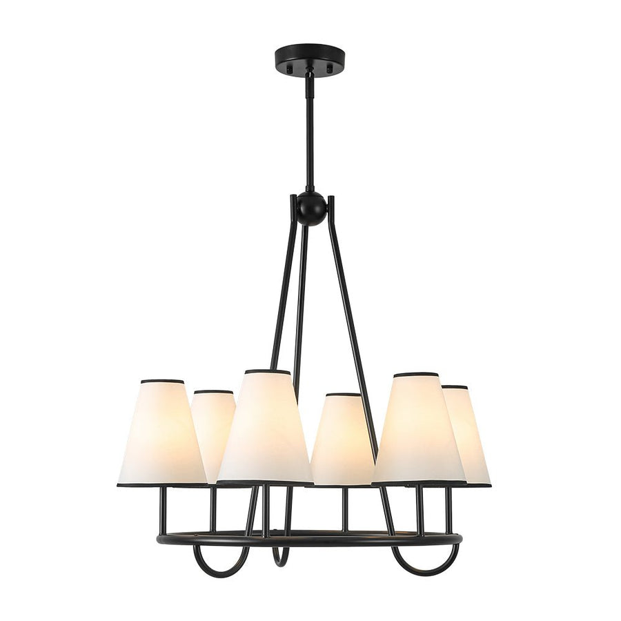 Farmhouze Light - Vintage 6 - Light White Fabric Shade Round Ring Chandelier - Chandelier - 25.6 in - 
