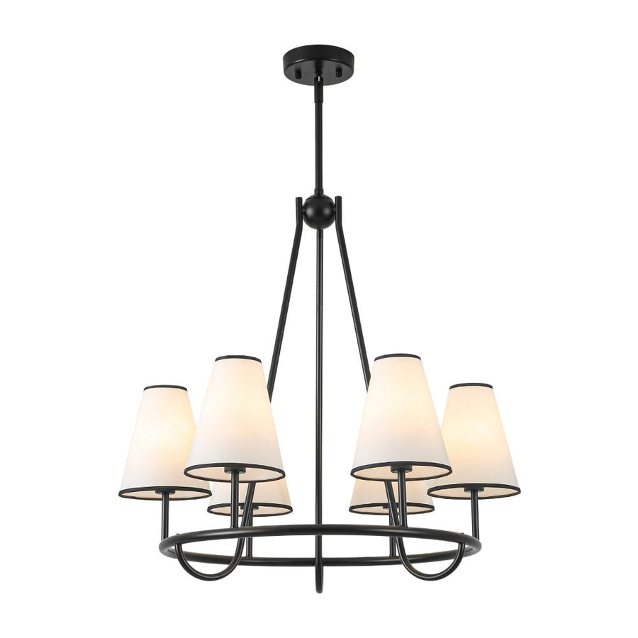 Farmhouze Light - Vintage 6 - Light White Fabric Shade Round Ring Chandelier - Chandelier - 25.6 in - 
