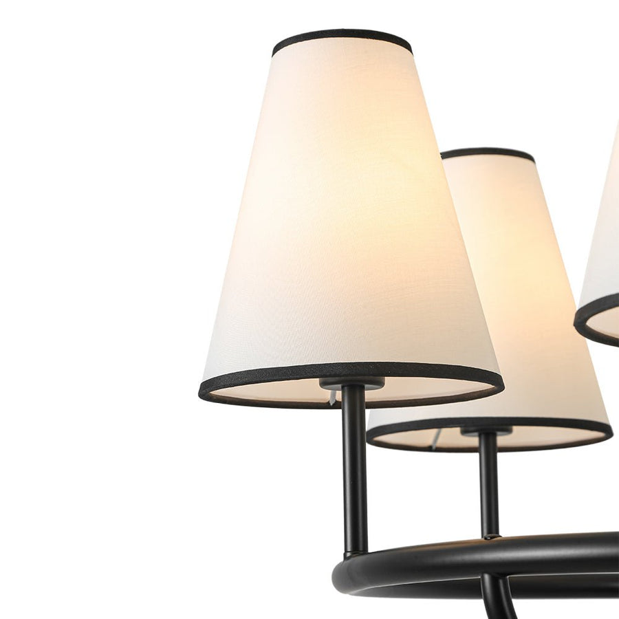 Farmhouze Light - Vintage 6 - Light White Fabric Shade Round Ring Chandelier - Chandelier - 25.6 in - 